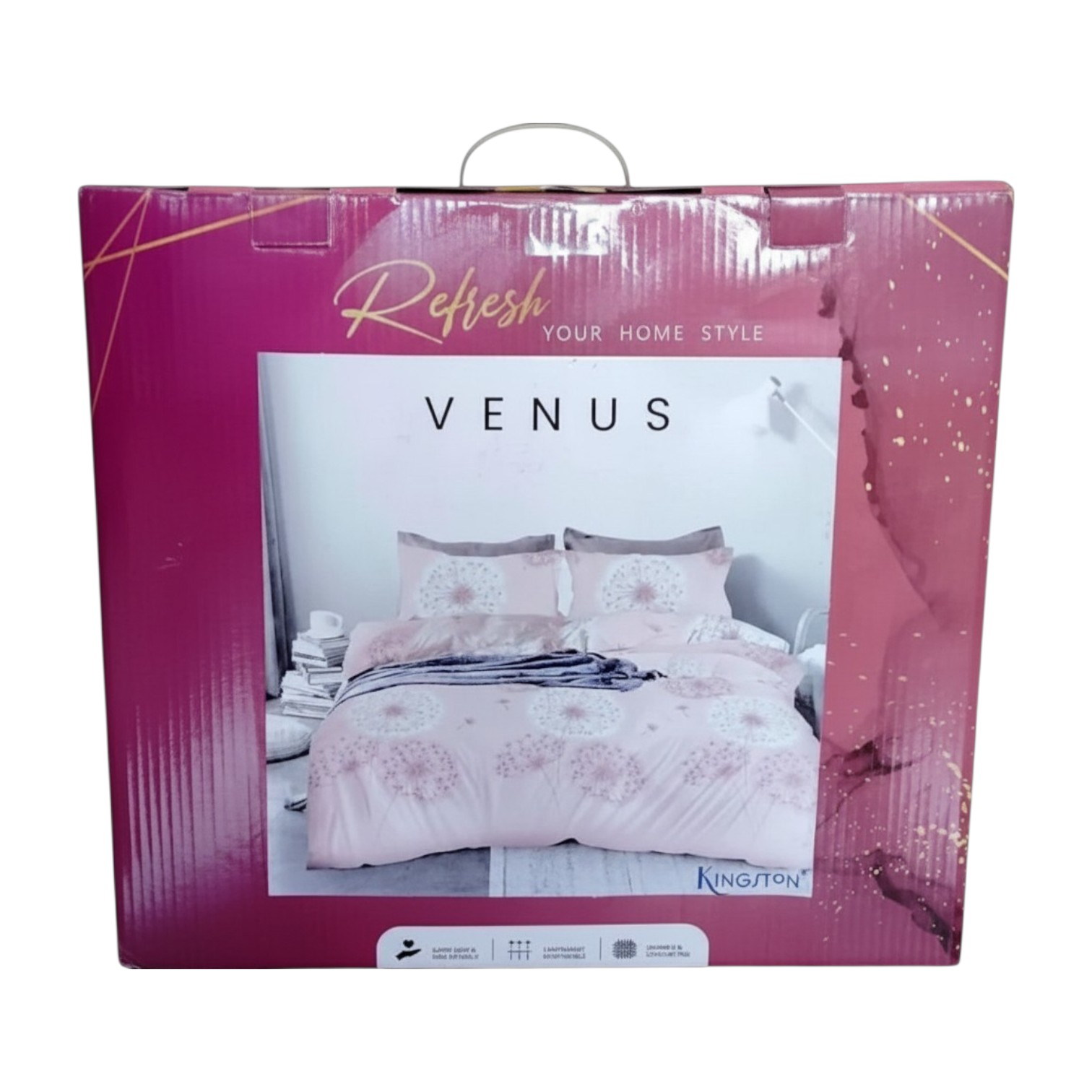 Kingston Venus 4-Piece Bedding Set – Premium Bedsheet with 2 Pillow Covers & Comforter | Ultra Soft, Breathable & Cozy Double Bed Set - Image 3