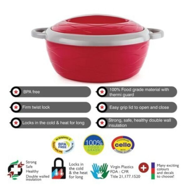 Cello Hot Flavour Insulated Hot Pot - 1500ml | Inner Stainless Steel Casserole | Roti Server | Maroon | Leak Proof - Image 4