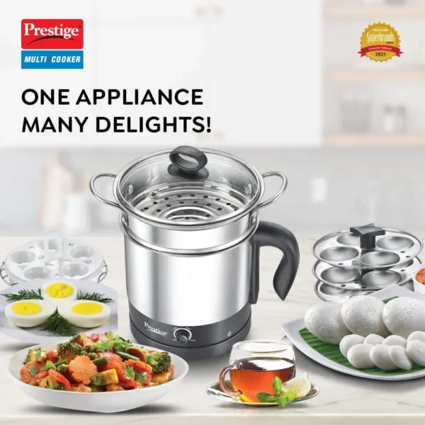 Prestige PMC 3.0 Plus Multi Cooker - 1.5 Litre | Electric Multi Kettle With Egg Plate | Idli Stand - Image 2