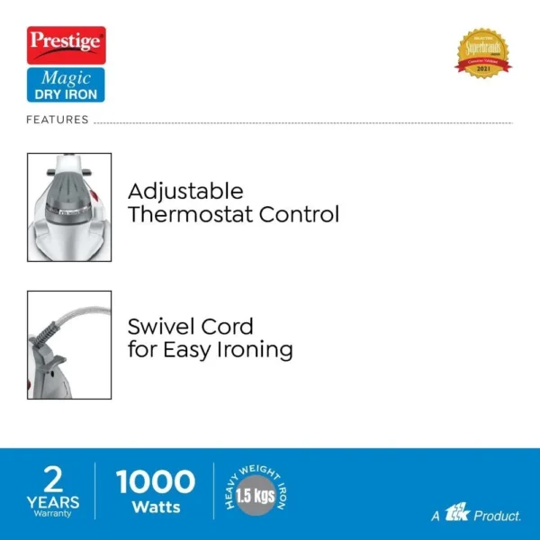 Prestige PDI-06 Magic Dry Iron - 1000W | Silver - Image 2