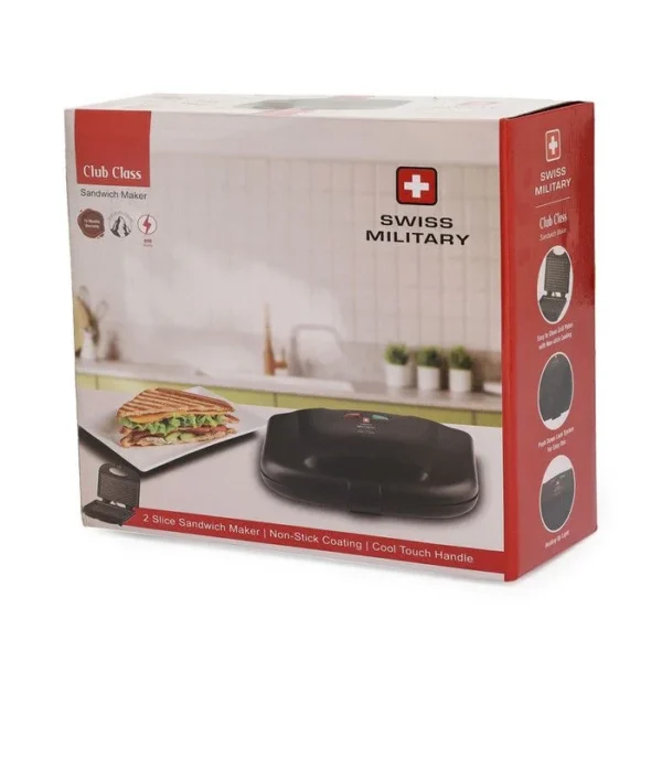 Swiss Military Club Class 2 Slice Electric Grill Sandwich Maker 800W | Nonstick Sandwich Machine - Image 8