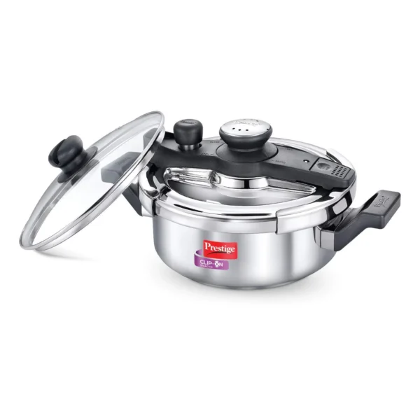 Prestige Clip On Svachh Stainless Steel Outer Lid Induction Base Pressure Cooker With Glass Lid - 3 Litre