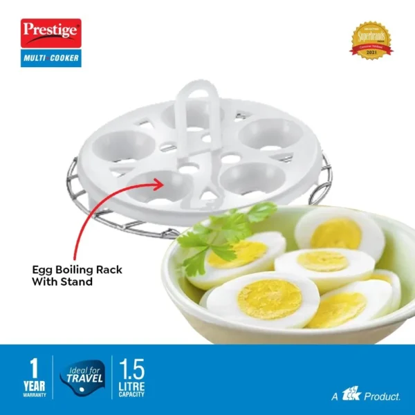 Prestige PMC 3.0 Plus Multi Cooker - 1.5 Litre | Electric Multi Kettle With Egg Plate | Idli Stand - Image 3