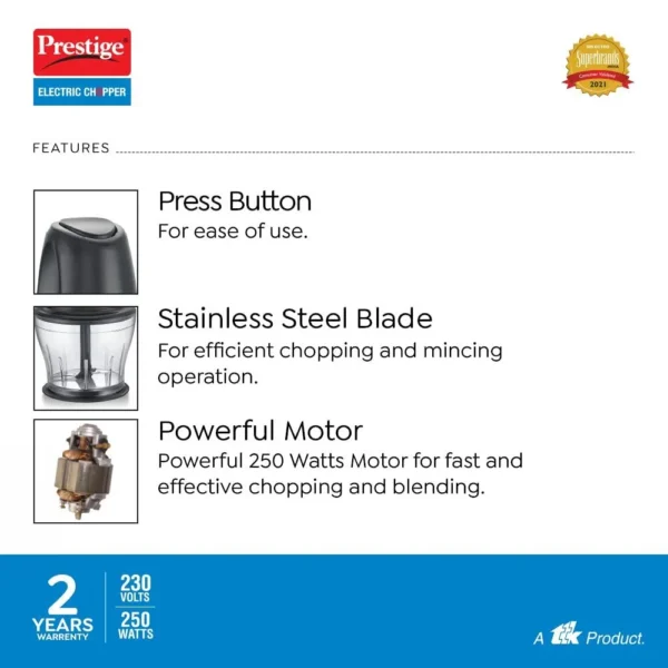 Prestige PEC 4.0 Multi-Purpose Electric Vegetable & Fruit Chopper 250W - Image 4