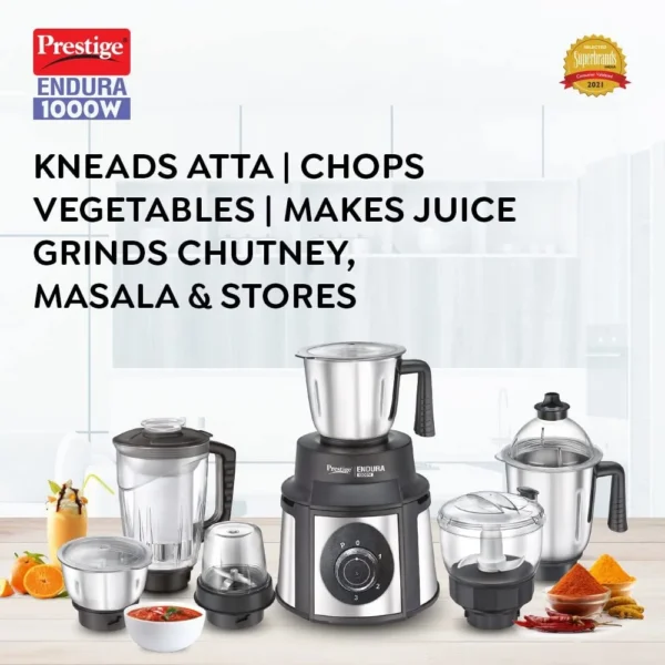 Prestige Endura 1000W Electric Mixer Grinder With Juicer Jar | 6 Jars - Image 5