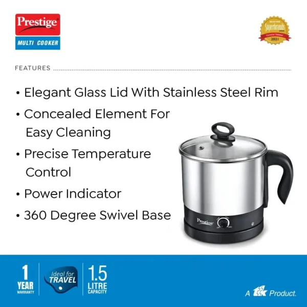 Prestige PMC 3.0 Plus Multi Cooker - 1.5 Litre | Electric Multi Kettle With Egg Plate | Idli Stand - Image 5
