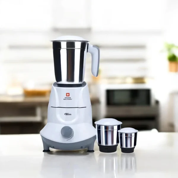 Swiss Military Bliss 3 Stainless Steel Jars Electric Mixer Grinder, 500 Watts | White | 3 Level Speed Control - Image 8