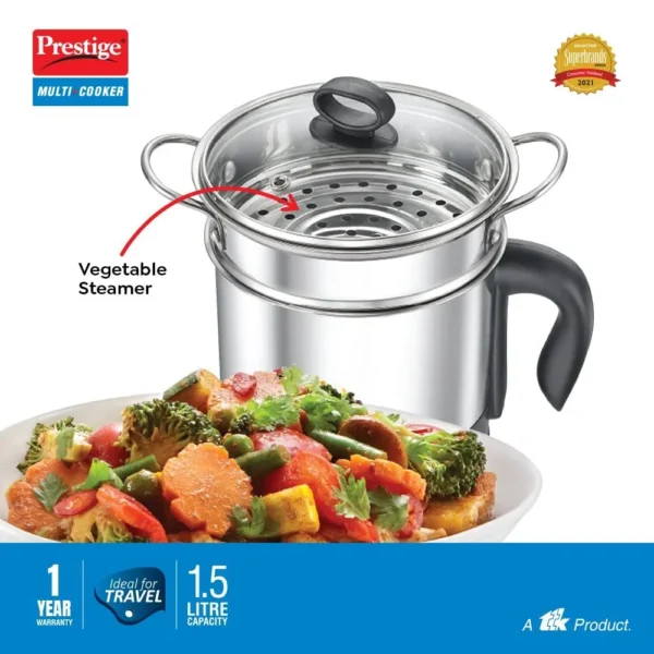 Prestige PMC 3.0 Plus Multi Cooker - 1.5 Litre | Electric Multi Kettle With Egg Plate | Idli Stand - Image 4