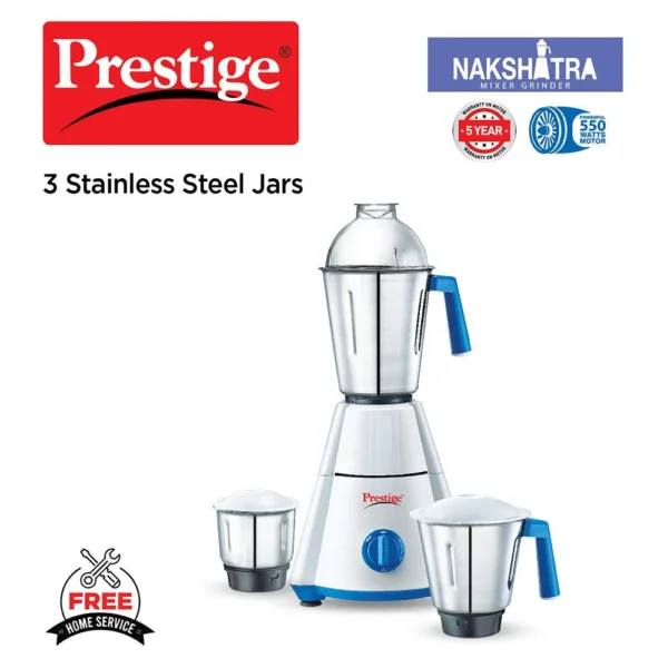 Prestige Nakshatra V2 550-Watt 3 Stainless Steel Jar Electric Mixer Grinder - Image 4