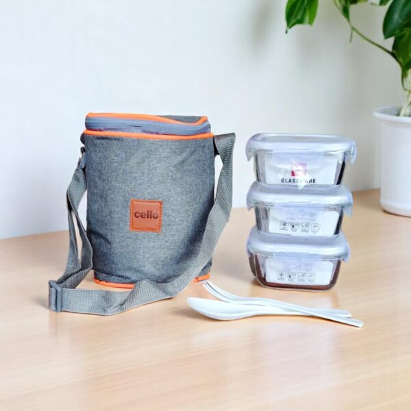 Cello Glassware Fit & Fresh Royale 3 Square Container Lunch Box With Jacket 320ml