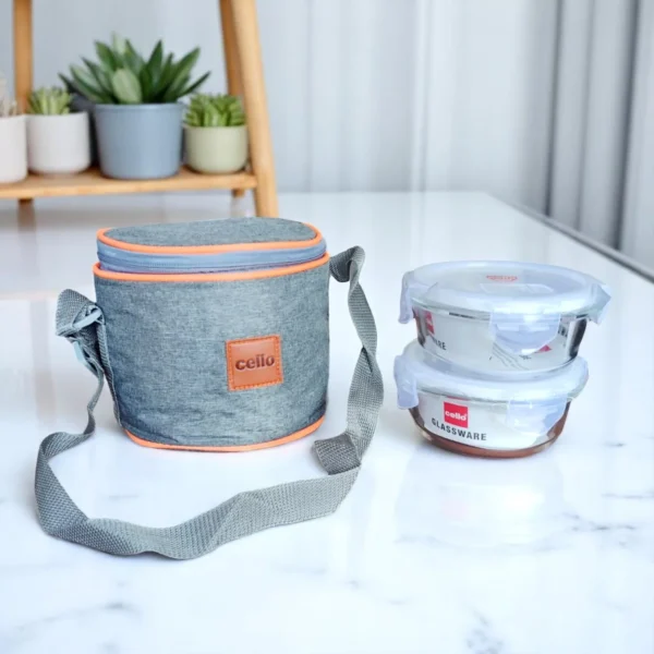 Cello Fit & Fresh Royale 2 Round Glass Container Lunch Box 400ml