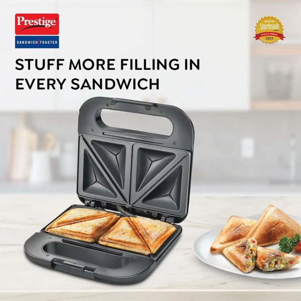 Prestige PSDP 03-SS 750 W Sandwich Toaster with Fixed & Deep Sandwich Plates (Black, Non-Stick Coated)