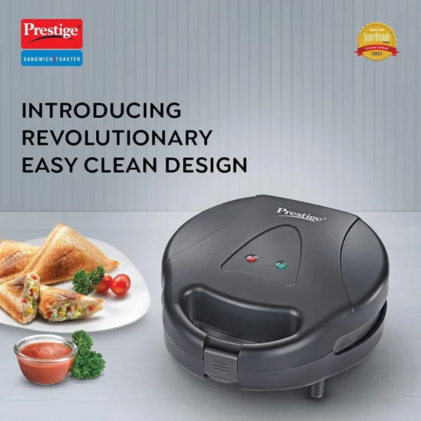 Prestige PSSP Single Sandwich Toaster with Fixed Sandwich Plate (500W, Black, Non-Stick) - Image 2