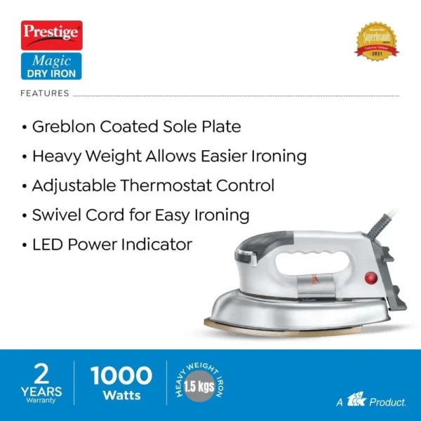 Prestige PDI-06 Magic Dry Iron - 1000W | Silver - Image 3