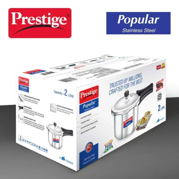Prestige Popular Stainless Steel Outer Lid Pressure Cooker, 2 Litre | Induction Base | Silver - Image 4