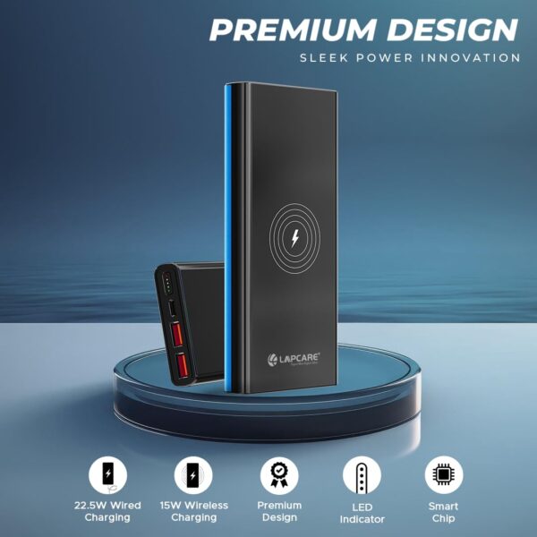 Lapcare Mult I 10000mAh Fast Charging Power Bank LPB-453 (Black+Blue)	| Dual USB + Type-C Port - Image 2