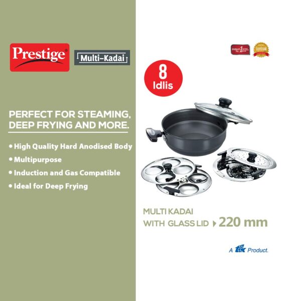 Prestige Aluminium Multi Kadai - 220mm | Idli Steamer - Image 4