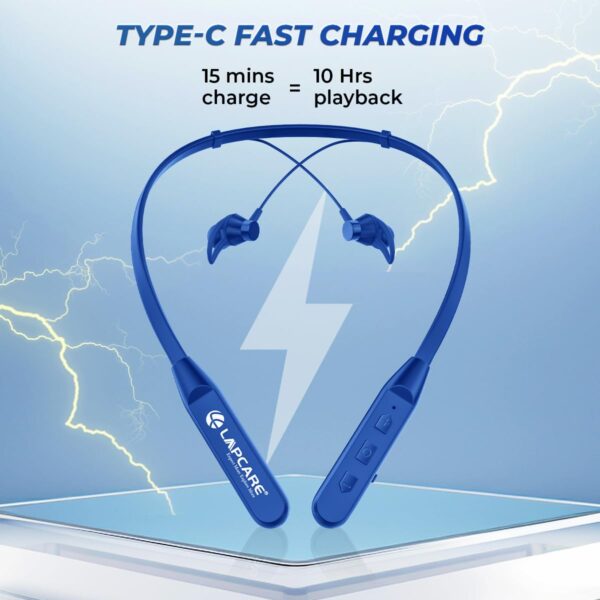 Lapcare Wooband 105 Bluetooth Wireless Neckband Blue (LNB-123) | Blue | Super Fast Charging| IPX5|Type C Charging - Image 3