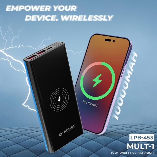 Lapcare Mult I 10000mAh Fast Charging Power Bank LPB-453 (Black+Blue)	| Dual USB + Type-C Port - Image 5