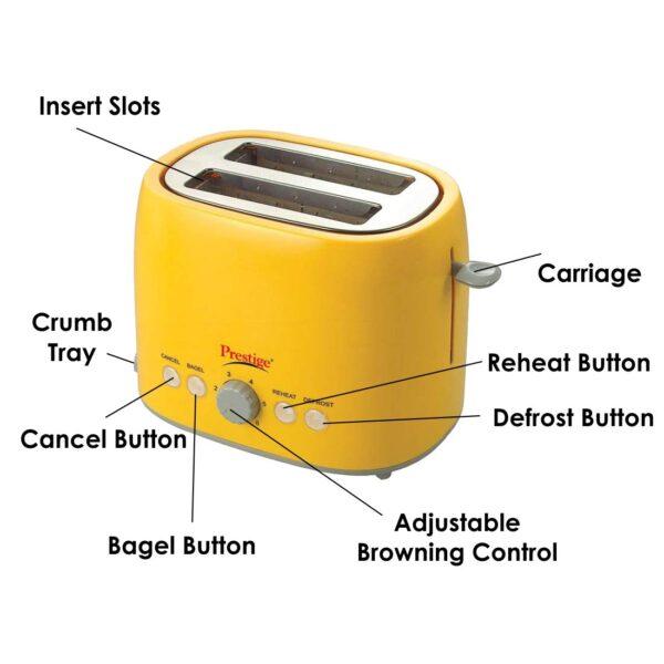 Prestige Electric Pop-up Toaster Machine, Yellow 850-Watt (PPTPKY) - Image 3
