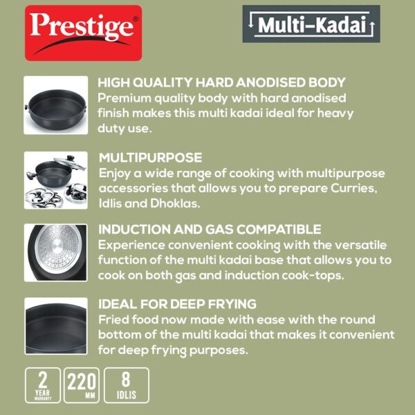 Prestige Aluminium Multi Kadai - 220mm | Idli Steamer - Image 2