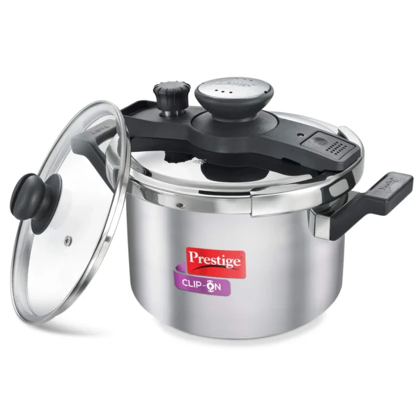 Prestige Clip On Svachh Stainless Steel Outer Lid Induction Base Pressure Cooker With Glass Lid - 5 Litre