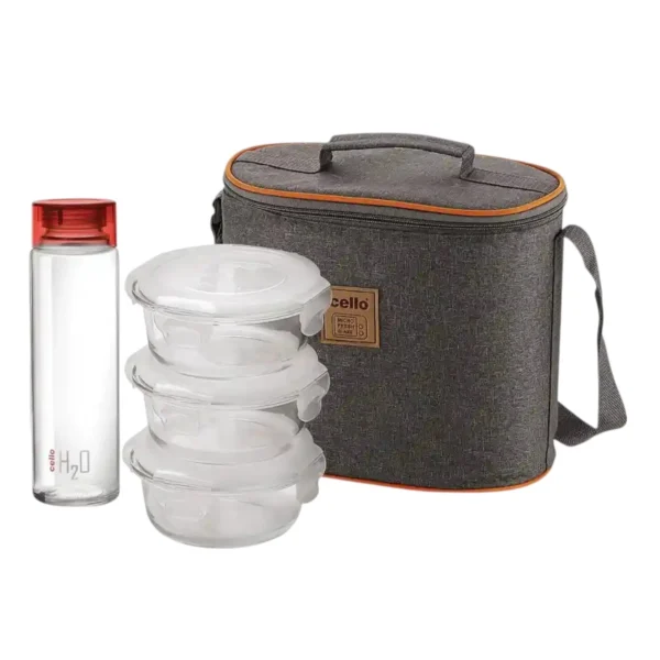 Cello Royale 4 Borosilicate 400ml Glass Container Lunch Box Round With Glass 500ml Water Bottle Combo - Image 5