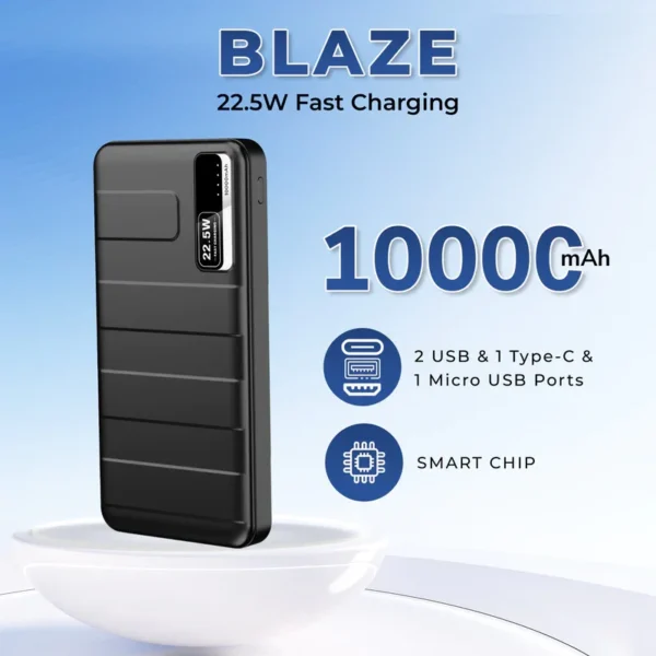 Lapcare Blaze Power Bank Fast Charging 22.5W 10000mAh Black (LPB-015) - Image 2
