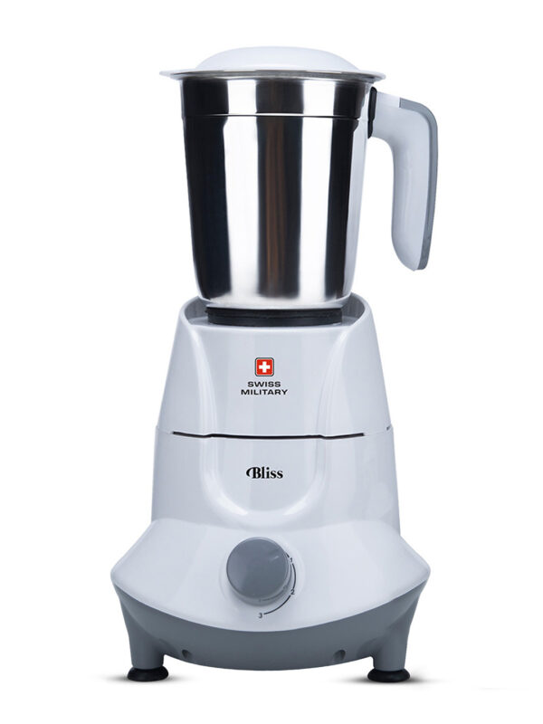Swiss Military Bliss 3 Stainless Steel Jars Electric Mixer Grinder, 500 Watts | White | 3 Level Speed Control - Image 2