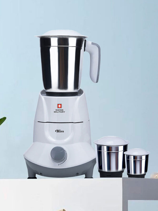 Swiss Military Bliss 3 Stainless Steel Jars Electric Mixer Grinder, 500 Watts | White | 3 Level Speed Control - Image 7