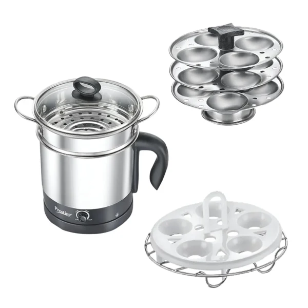 Prestige PMC 3.0 Plus Multi Cooker - 1.5 Litre | Electric Multi Kettle With Egg Plate | Idli Stand
