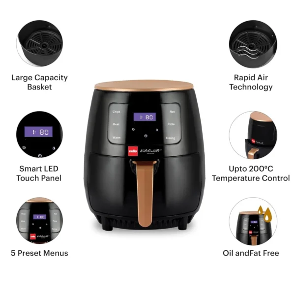 Cello Smart Digital Air Fryer 1400W, 4.5 Liter | Uses up to 90% less fat | Ideal for Fry, Grill, Roast & Bake - Image 4