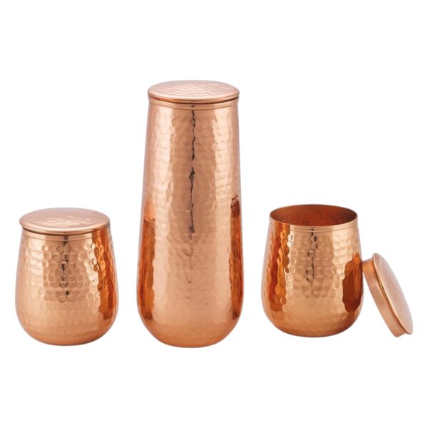 Attro Zeel Copper Water Pot 950ml with 2 Glass Hammered Finish