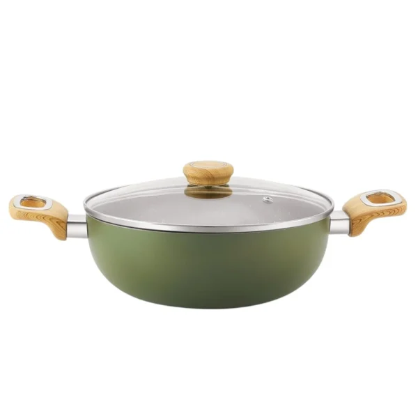 Cello Woody Deep Kadhai 24CM With Glass Lid Induction Base | Wooden Handle - Image 3