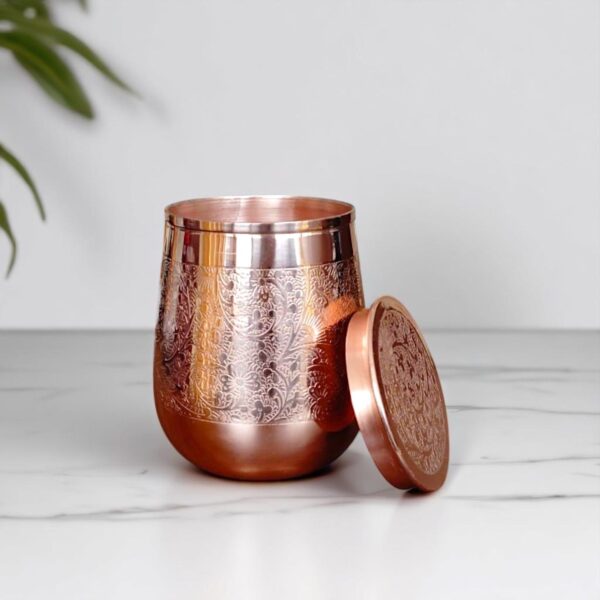 Attro Jal Carving Copper Glass with Lid 400ml - Image 2