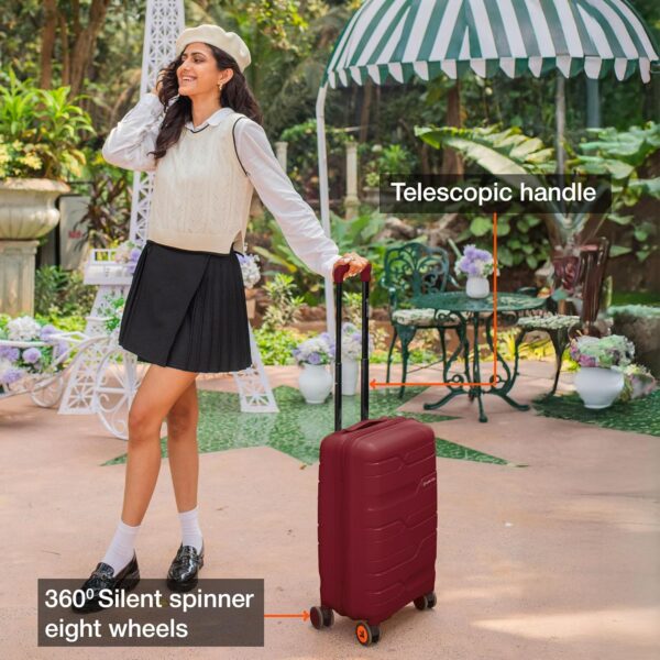 Nasher Miles Paris Polypropylene 360 Degree 20 Inch Hard Sided Luggage Trolley Bag For Travel 55CM | Maroon - Image 2
