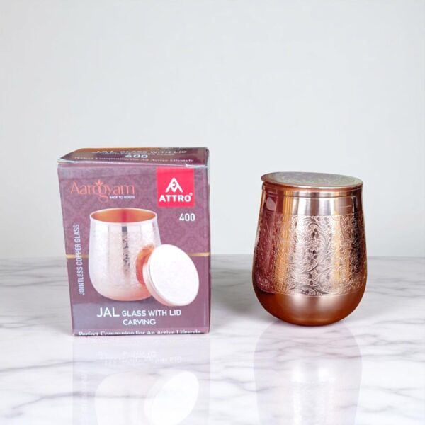 Attro Jal Carving Copper Glass with Lid 400ml - Image 5