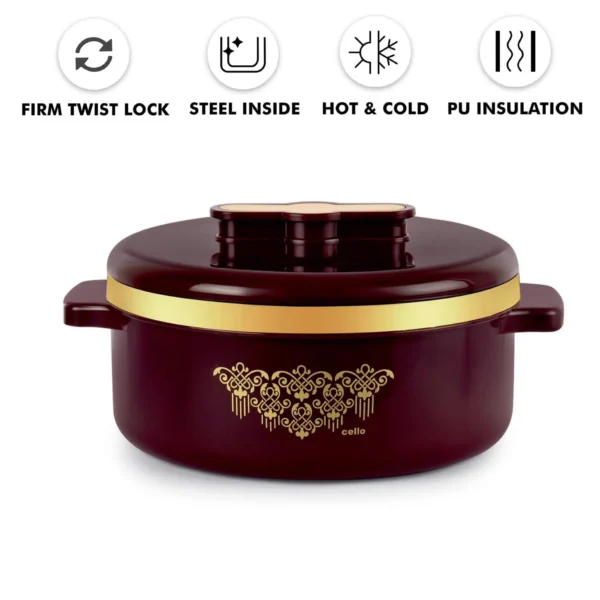 Cello Exotic Inner Stainless Steel Insulated Hot Pot 1500ml | Leak Proof Casserole - Image 2