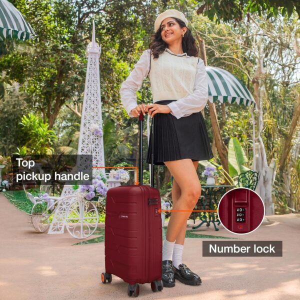 Nasher Miles Paris Polypropylene 360 Degree 20 Inch Hard Sided Luggage Trolley Bag For Travel 55CM | Maroon - Image 3