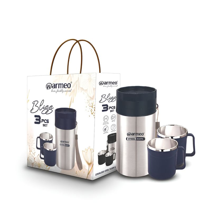 Warmeo Bliss 3 Pieces Gift Set - 1pc Stainless Steel Vacuum Flask With 2pcs Mug Set - Image 2