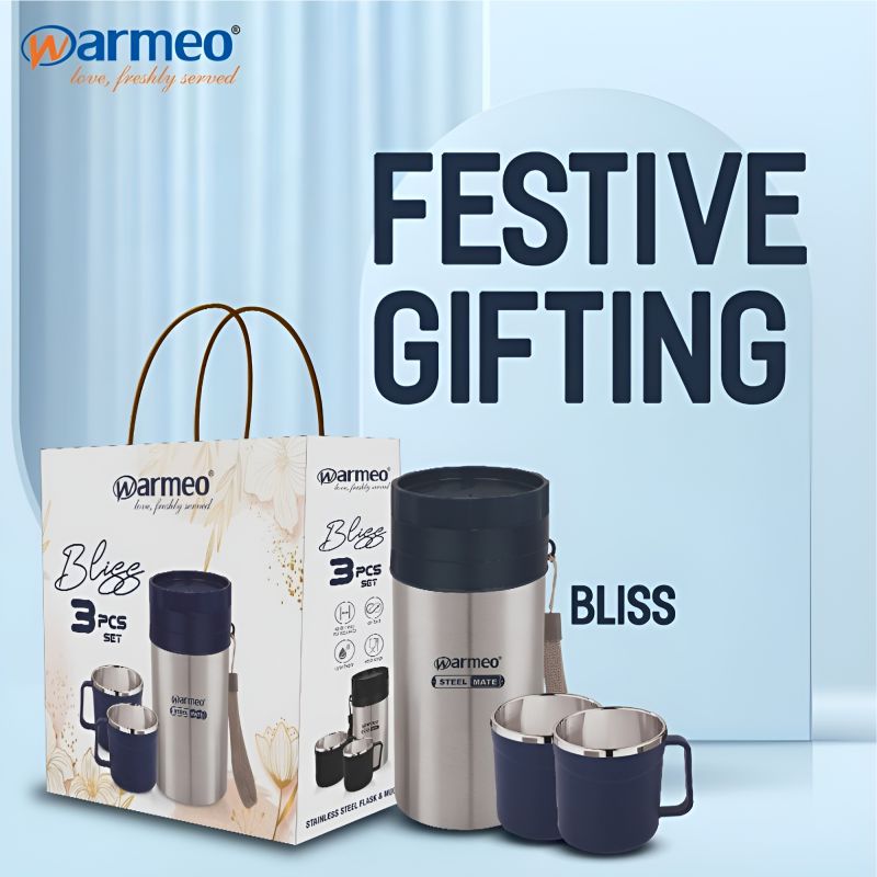 Warmeo Bliss 3 Pieces Gift Set - 1pc Stainless Steel Vacuum Flask With 2pcs Mug Set - Image 3