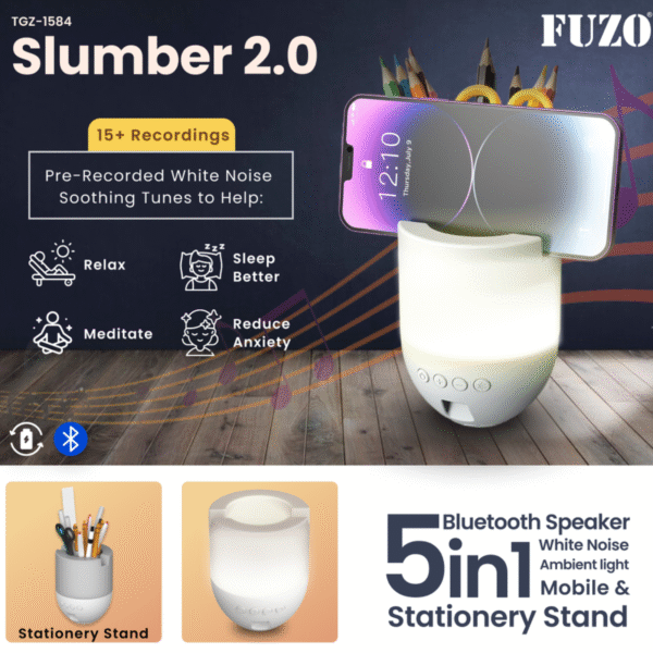 Fuzo Slumber 2.0  5 in 1: Speaker | White Noise | Ambient Light | Mobile Stand | Stationery Stand - Image 2