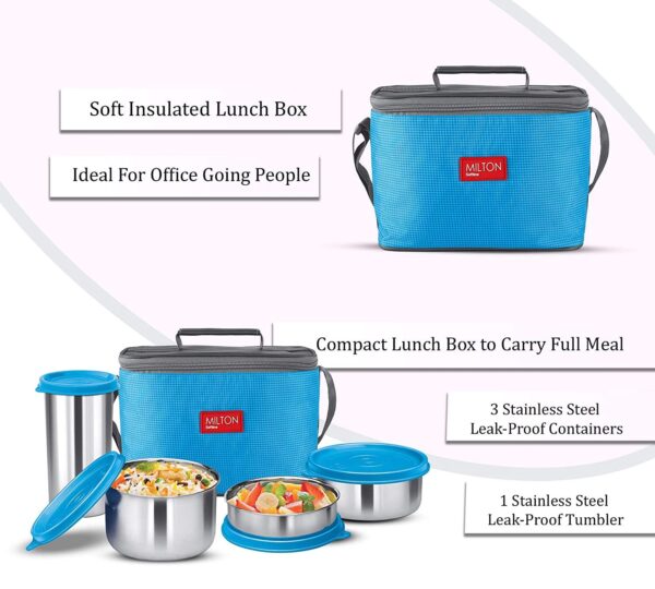 Milton Delicious 3 Stainless Steel Container Lunch Box With Tumbler Combo Set - Image 2