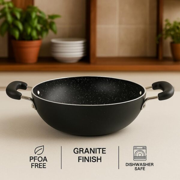 Hichef Deep Kadhai With Glass Lid No.12 4mm (220mm) Black Marble - Image 4