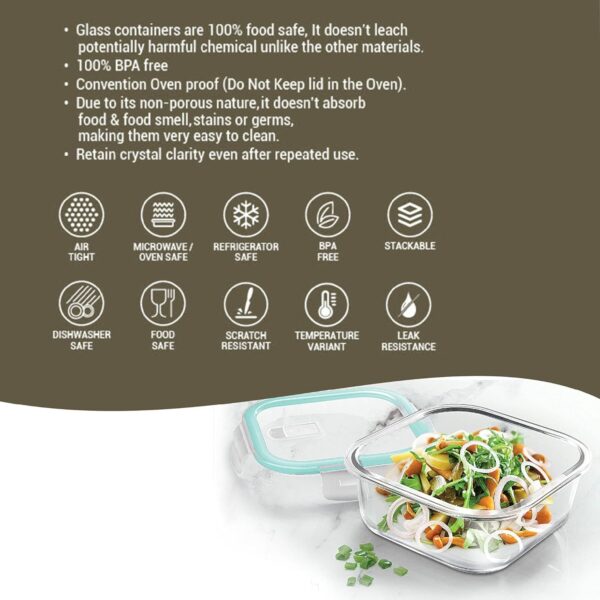 Treo by Milton Hi Borosilicate Clip Fresh Square Container, 320ml, 1 Piece - Image 4