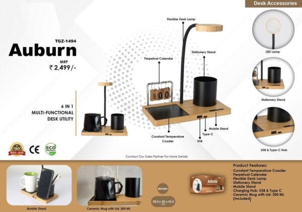 Fuzo Auburn 6 in 1: Multi-Functional Bamboo Desk Utility - Image 2