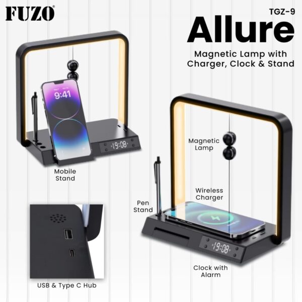 Fuzo Allure 2.0 Magnetic Lamp with Charger, Clock & Stand - Image 4