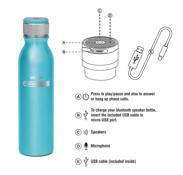Milton Rhythm 900 Thermosteel Bluetooth Speaker Water Bottle - Image 2