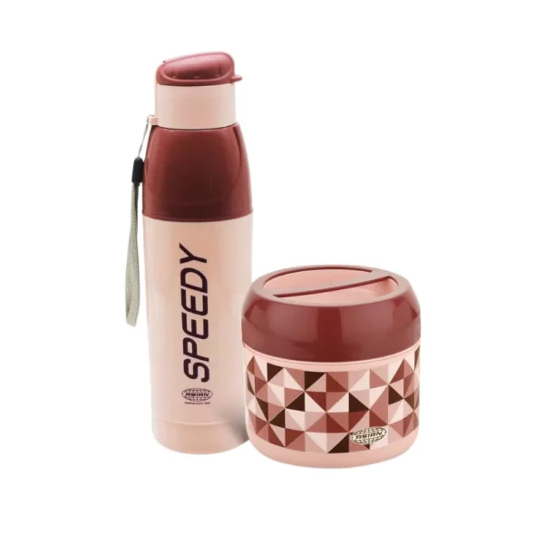 Asian Travel Pack Of 2 Piece (1pc Mini Meal Tiffin Box 650ml + 1pc Good Luck Executive Water Bottle 500ml) - Image 2