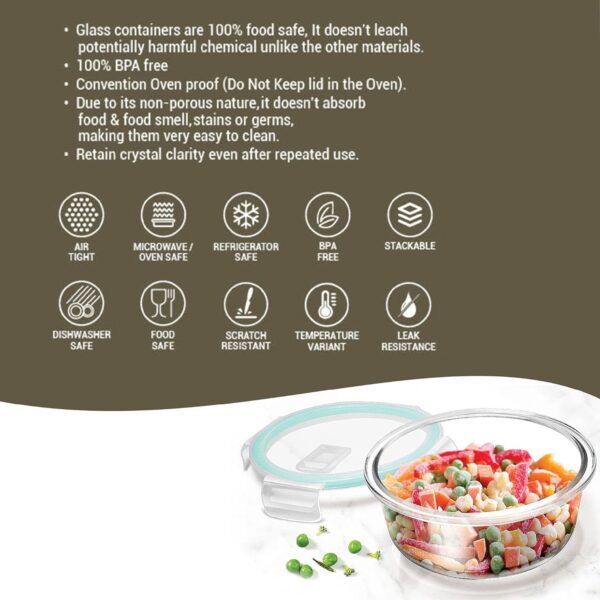 Treo by Milton High Borosilicate Clip Fresh Round Container, 400 ml, 1 Piece - Image 4
